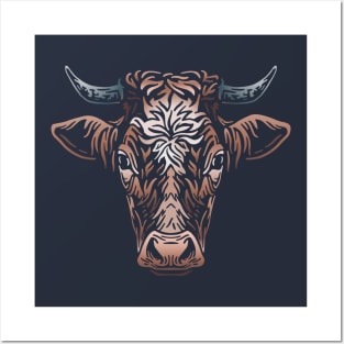 Cow Tattoo Illustration Posters and Art